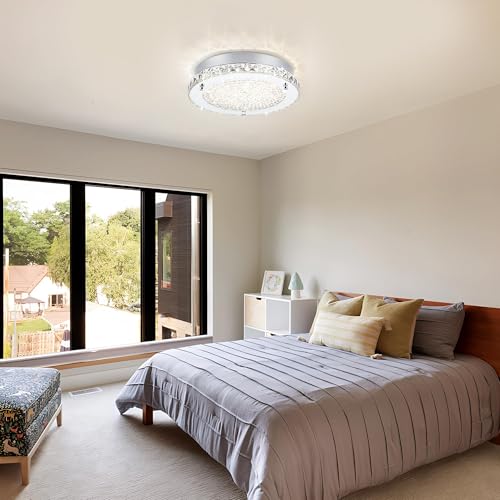 Crystal Ceiling Light Modern 13 Inch Dimmable Flush Mount Ceiling Light 18W