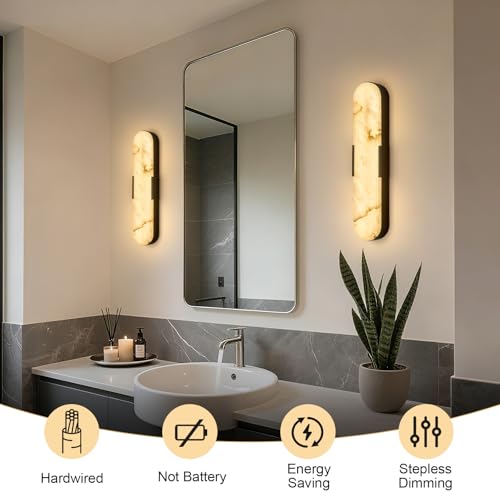 20" Alabaster Wall Sconces Set of Two Black 2Pack