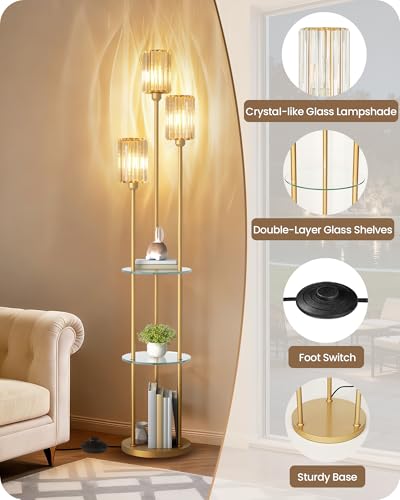 Gold Floor Lamp with Shelves