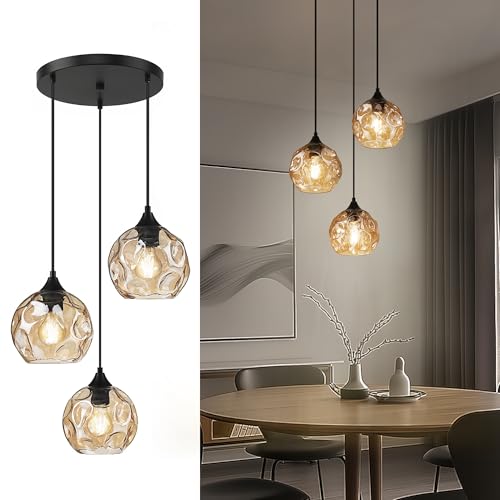 3 Light Cluster Pendant Lamp with Hammered Glass