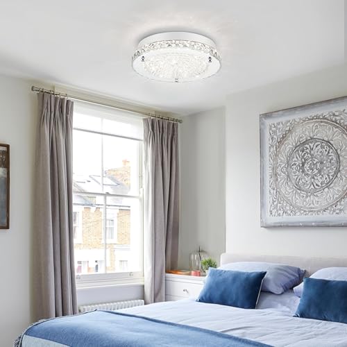Crystal Ceiling Light Flush Mount Ceiling Light Fixture 4000K Dimmable