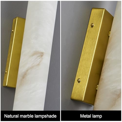 Natural Alabaster Wall Sconces Set of Two Spanish Marble Wall Light Cylinder Modern Gold LED Sconce for Bedroom Bathroo Stairs Living Room（S