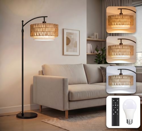 Arc Floor Lamp for Living Room with Remote (Black RC)