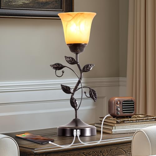 Set of 2 Touch Vintage Bedroom Leaf Table Lamps with 2 USB Ports (2 Count)