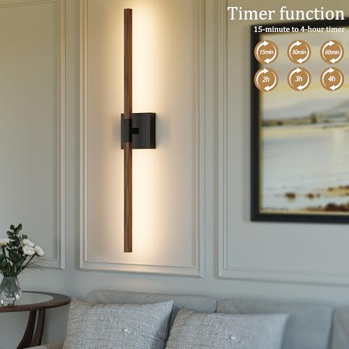Black Walnut Rechargeable Wall Sconce with Remote Control (2 Count)