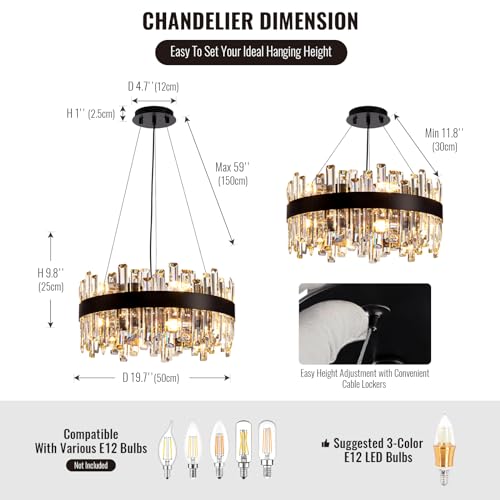 Black Crystal Chandelier for Dining Room