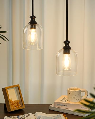 Modern Black Pendant Lights Kitchen Island Cylinder Glass