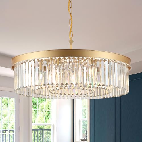 Gold Crystal Chandeliers 30" Modern Round Chandelier Luxury Light Fixture