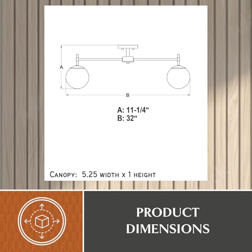 Armitage 32 in W Matte Black Semi Flush Mount Ceiling Light Fixture White Glass Globe Shade