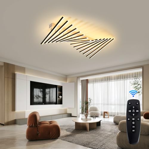 15 Lights Adjustable Linear Modern Ceiling Light with Remote Control Dimmable LED Chandelier Semi Flush Mount Light Fixture for Dining Room Kitchen Island Living Room