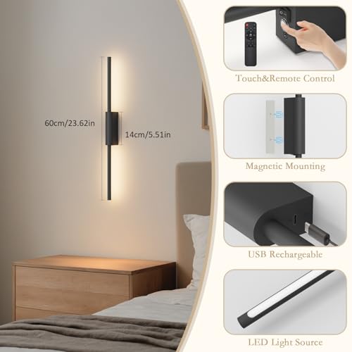 23.6In Battery Operated Wall Sconces Set of Two (2 Count)