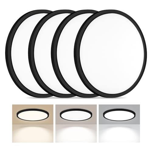 LED Flush Mount Ceiling Light 15in Thin 3CCT Black Wired