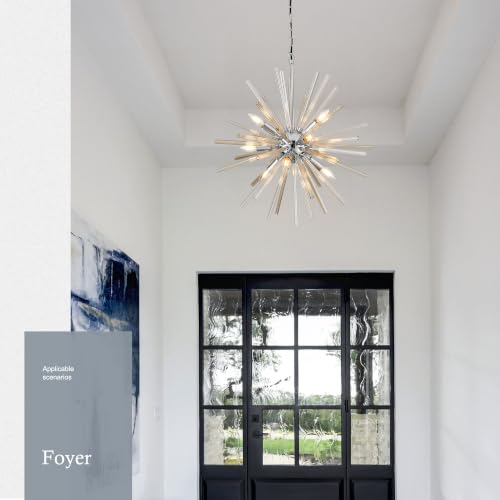 23.6" 9 Light Crystal Sputnik Chandelier Modern Adjustable Firework Globe High Ceiling Fixture for Living Room