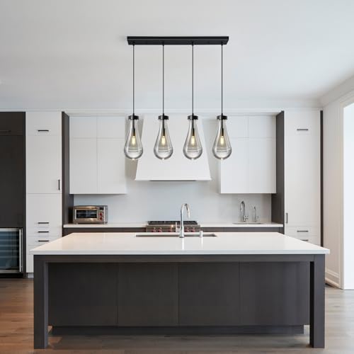 Raindrop Pendant Lights Kitchen Island Teardrop Black Hanging Light Fixtures Clear Solid Glass Pendant Light Modern Chandeliers for Dining Room Porch Corridor Living Room