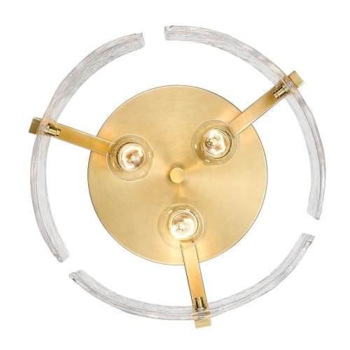 Aenon 3 Light Hammered Water Glass Metal Flush Mount in Bronze