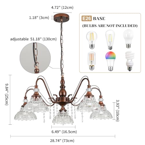 5 Light Vintage Chandelier in Antique Red Bronze Finish with Flower (5-Light / Antique Red Bronze)