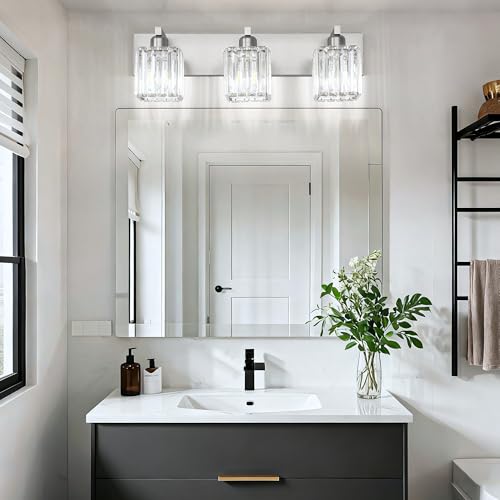 Brushed Nickel Vanity Light Bathroom Lighting Fixtures 3 Light Crystal Modern Bathroom Vanity Light