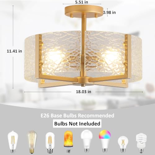 18 inch Large Gold Semi Flush Mount Drum Ceiling Light Fixture