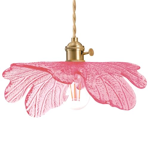 Pink Glass Pendant Lights Fixtures Flower Hanging Ceiling Light Girls Room Mid Century Pendant lamp Gold Chandelier for Kitchen Island Dining Room Foyer Cafe