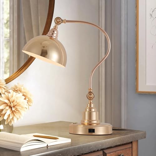 Dimmable Touch Control French Gold Swing Arm Desk Lamp with Charging Port