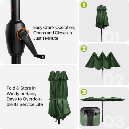 REE SOLDIER 13ft Double Sided Patio Umbrella with Solar Lights