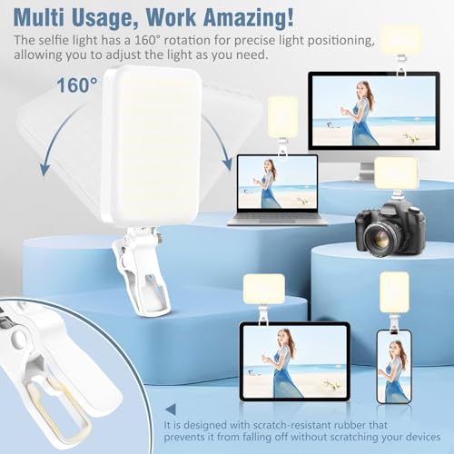 60 LED Portable Selfie Light Video Conference Lighting with Clip & Camera Tripod Adapter Rechargeable 2200mAh CRI 97+
