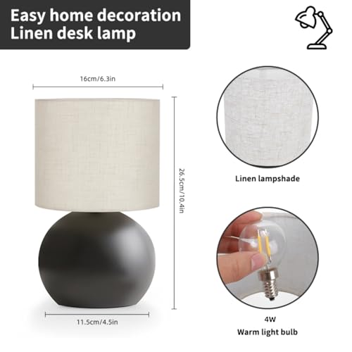 Modern Black Small Table Lamp with Cotton Linen Shade