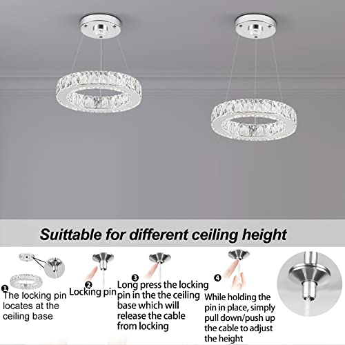 11.8" Crystal Chandelier LED Round Flush Mount Ceiling Light Fixture Modern Hanging Pendant Lighting Mini Ring Chandeliers for Dining Room Kitchen Island Hallway Bathroom
