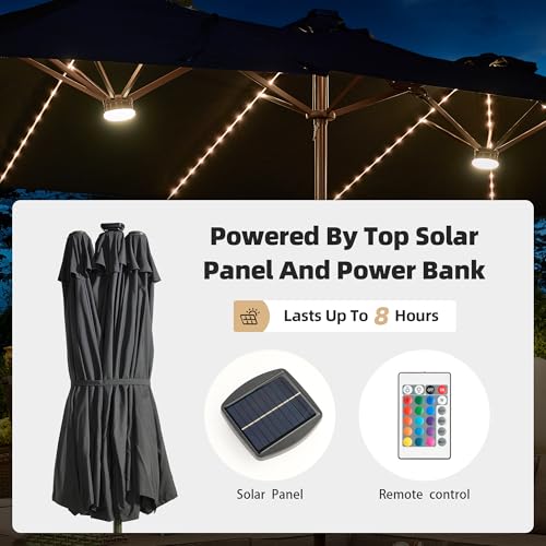 15 ft Large Patio Umbrella with Color Changing Lights