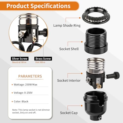 2 Pack E26 Lamp Socket Replacement with ON