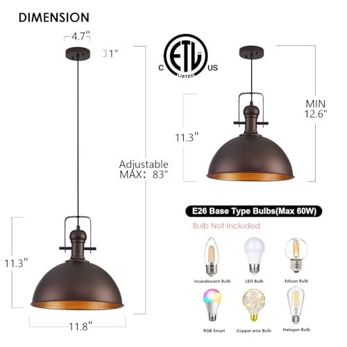 12 Inch ORB Farmhouse Pendant Lights for Kitchen Island 2 Pack (2 Count)