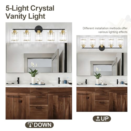 Modern Black Gold Crystal Bathroom Light Fixtures