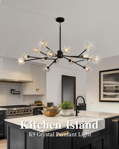 Modern Black 43" 15 Lights Crystal Chandelier