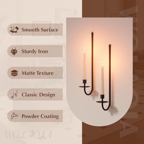 Metal Wall Candle Sconce Holder Set of 2 Wall Mount Candle Holder Pillar Holder Black Modern Wall Candle Sconces Hanging for Living Room Farmhouse Fireplace Wedding (2 Count)
