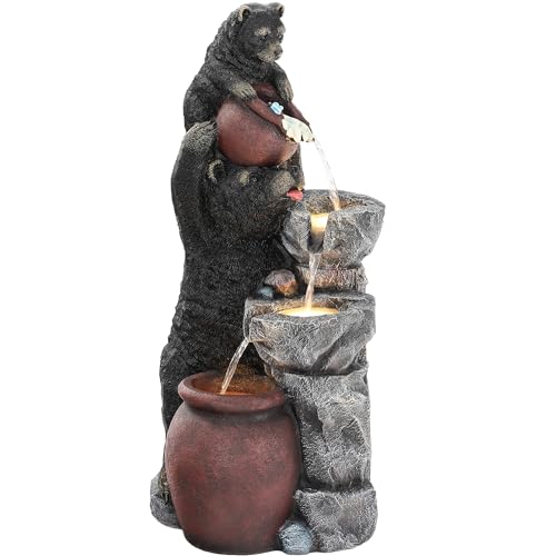 38" H Playful Twin Bear Statue Outdoor Fountain with LED Lights
