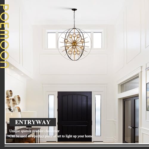 31" 12 Light Black Gold Sputnik Chandeliers with Smoke Glass Shade