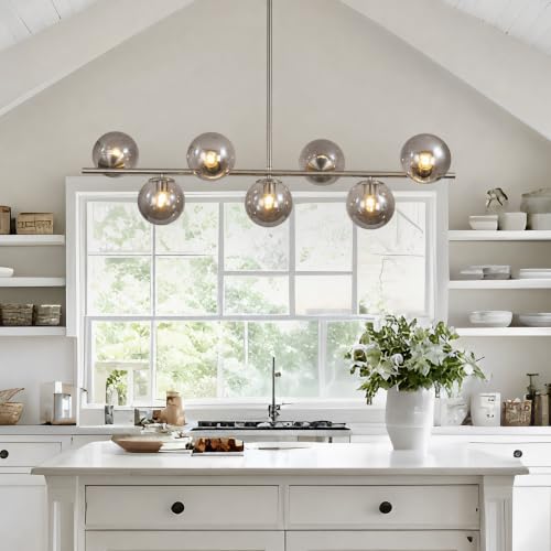 Lighting MCM Brushed Nickel Linear Sputnik Chandeliers for Dining Room