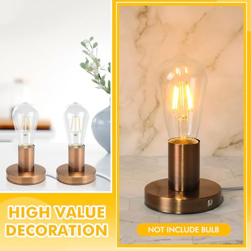 2 Pcs Polished Metal Desktop Lamp Base E26 E27 Screw Light Bulb Holder Sockets Night Light Base Lamp Replacement for Holding Bulb 6 Feet Cord on Off Switch Plug (2 Count)