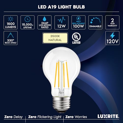 Vintage A19 LED Light Bulbs 100W Equivalent (4 Count)