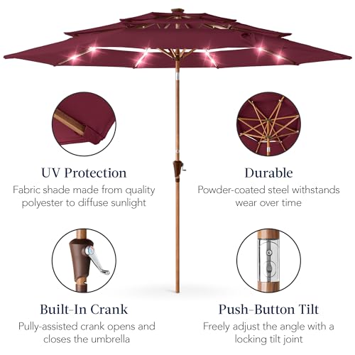 10ft 3 Tier Solar Patio Market Umbrella