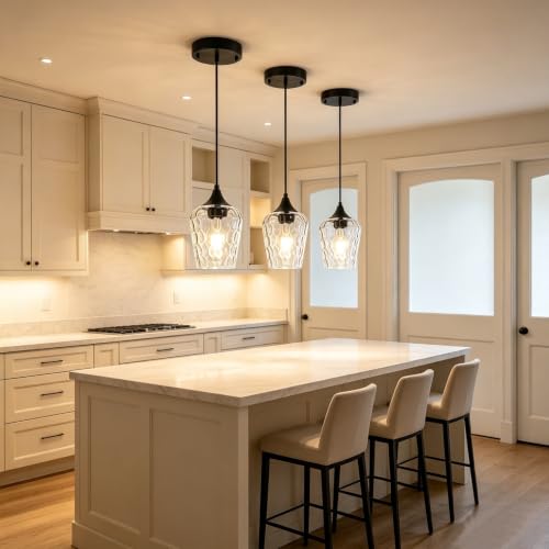 Black Pendant Lights Kitchen Island Hammered Glass Hanging Lights (3 Count)