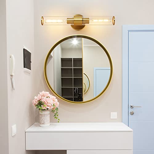 Hardwired Gold Bathroom Vanity Light Clear Glass Wall Sconce