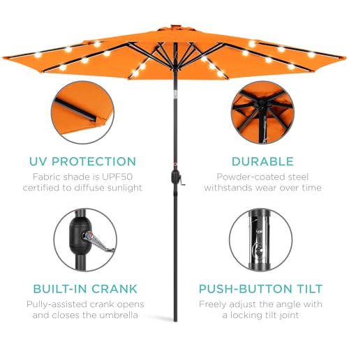 10ft Solar Polyester LED Lighted Patio Umbrella w