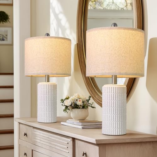 20.75" Stone Like Farmhouse Ceramic Table Lamps Set of 2 for Bedroom (2 Count)