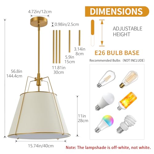 Modern Pendant Light Fixtures with 16" White Linen Fabric Shade