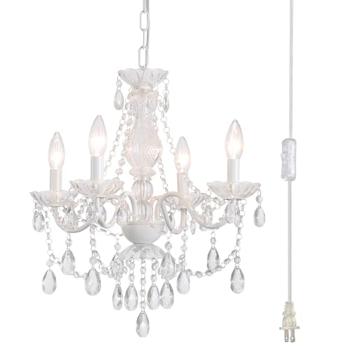 Plug in Crystal Ceramic White Chandelier