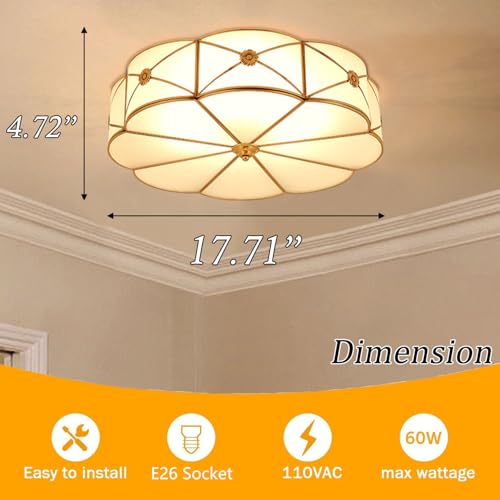 Vintage Brass Flush Mount Ceiling Light Suit for Living Room Bedroom