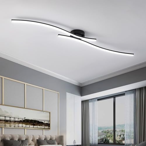 47.24inch Linear Ceiling Light Black Modern LED Ceiling Light Fixture 6000K Aluminum Long Ceiling Lamp for Hallway