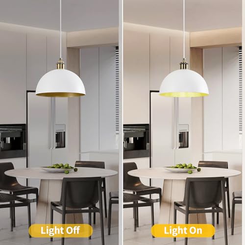 Vintage Industrial Pendant Light 9.84" Farmhous Dome Pendant Light White and Gold Finish Lighting lamp line Length 78.74" Kitchen Island