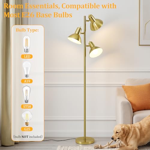 3 Light Floor Lamps for Living Room (Gold)